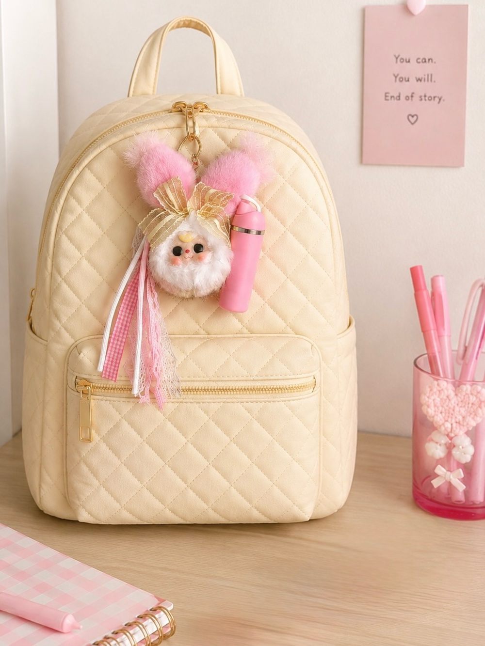 Baby Three Vanity Mirror V2 Plush Compact Cute Kawaii Pink Bunny Yellow Bow Yumi
